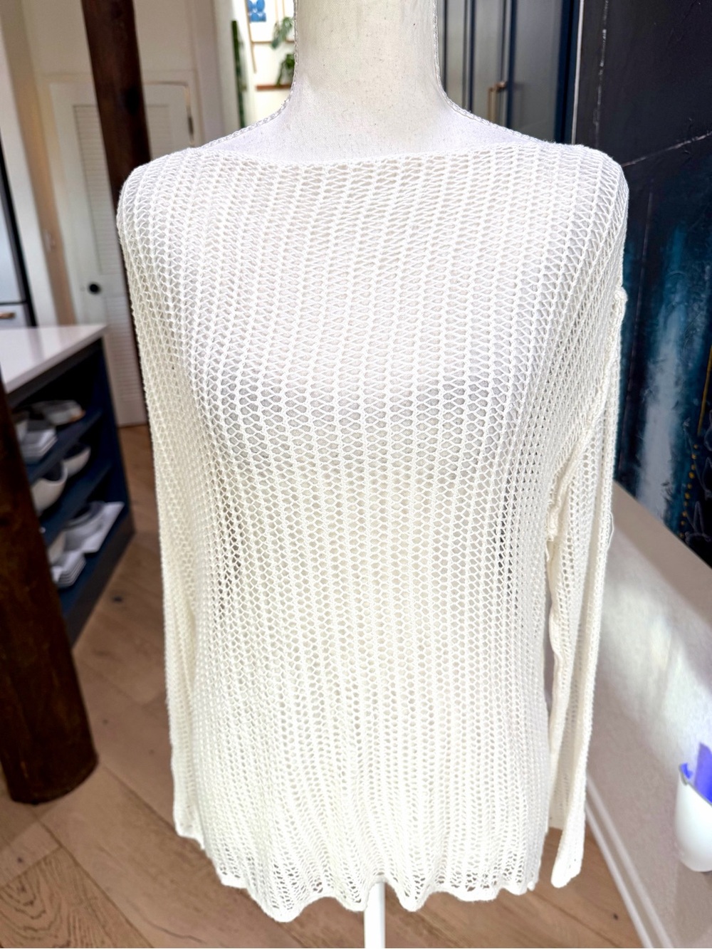 Lightweight Open-Weave Cream Women's Coverup Sweater